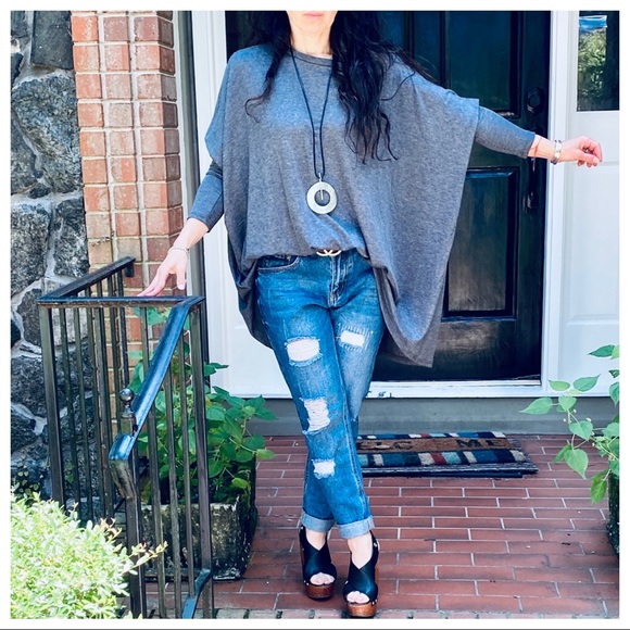 OVERSIZED LOOSE FIT CHARCOAL GREY KNIT SWEATER - Picture 7 of 15